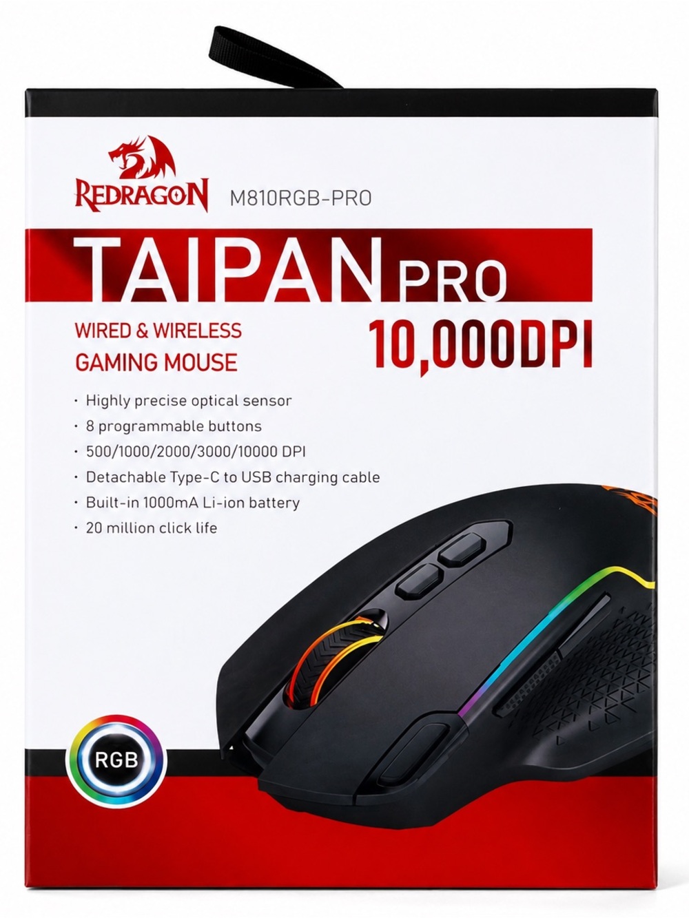 NEW Redragon Taipan Pro M810RGB-PRO Wireless Gaming Mouse RGB 10K DPI